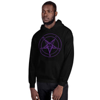Purple Sigil of Baphomet design on unisex hoodie, front view