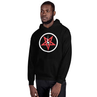Satanic Church Sigil Bolt design on unisex hoodie, front view
