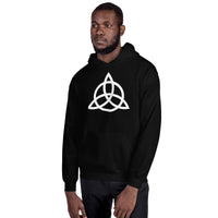 Celtic Triquetra design on unisex hoodie, front view