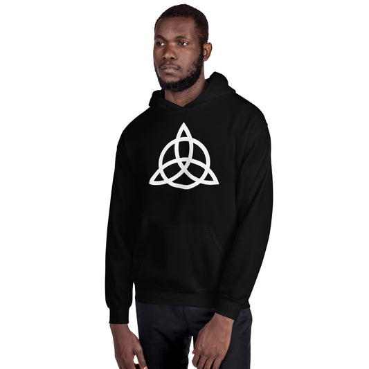 Celtic Triquetra design on unisex hoodie, front view