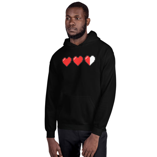 3 Heart Meter design on unisex hoodie, front view