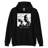 Aleister Crowley design on unisex hoodie, front view