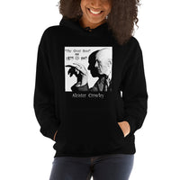 Aleister Crowley design on unisex hoodie, front view