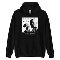 Aleister Crowley design on unisex hoodie, front view
