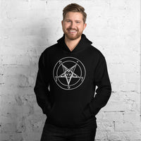Sigil of Baphomet design on unisex hoodie, front view