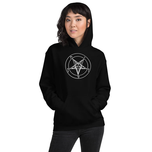 Sigil of Baphomet design on unisex hoodie, front view