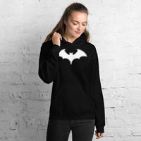 Blurry Bat design on unisex hoodie, front view