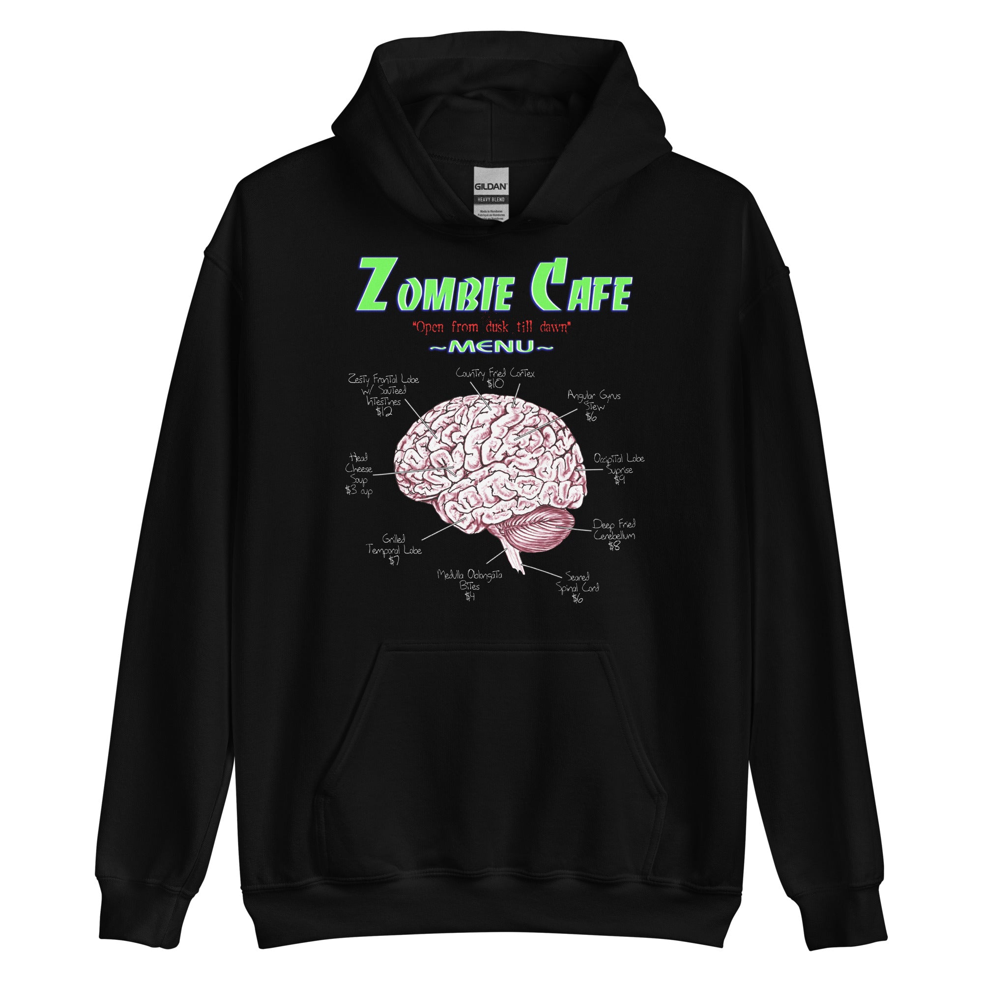 Zombie Cafe Brains Menu Horror Men's Hoodie Sweatshirt - Edge of Life Designs