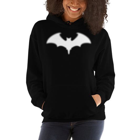 Blurry Bat design on unisex hoodie, front view