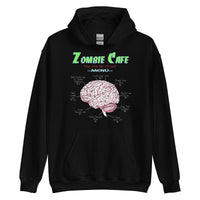 Zombie Cafe Brains Menu design on unisex hoodie, front view