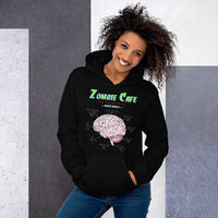 Zombie Cafe Brains Menu design on unisex hoodie, front view