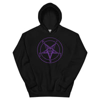 Purple Sigil of Baphomet design on unisex hoodie, front view