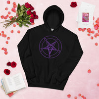 Purple Sigil of Baphomet design on unisex hoodie, front view