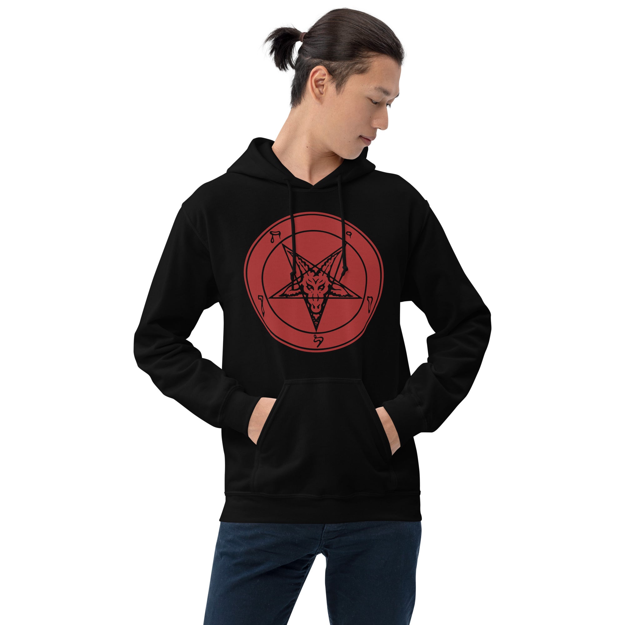 Classic Sigil of Baphomet Goat Head Pentagram Unisex Hoodie Sweatshirt Red Print - Edge of Life Designs