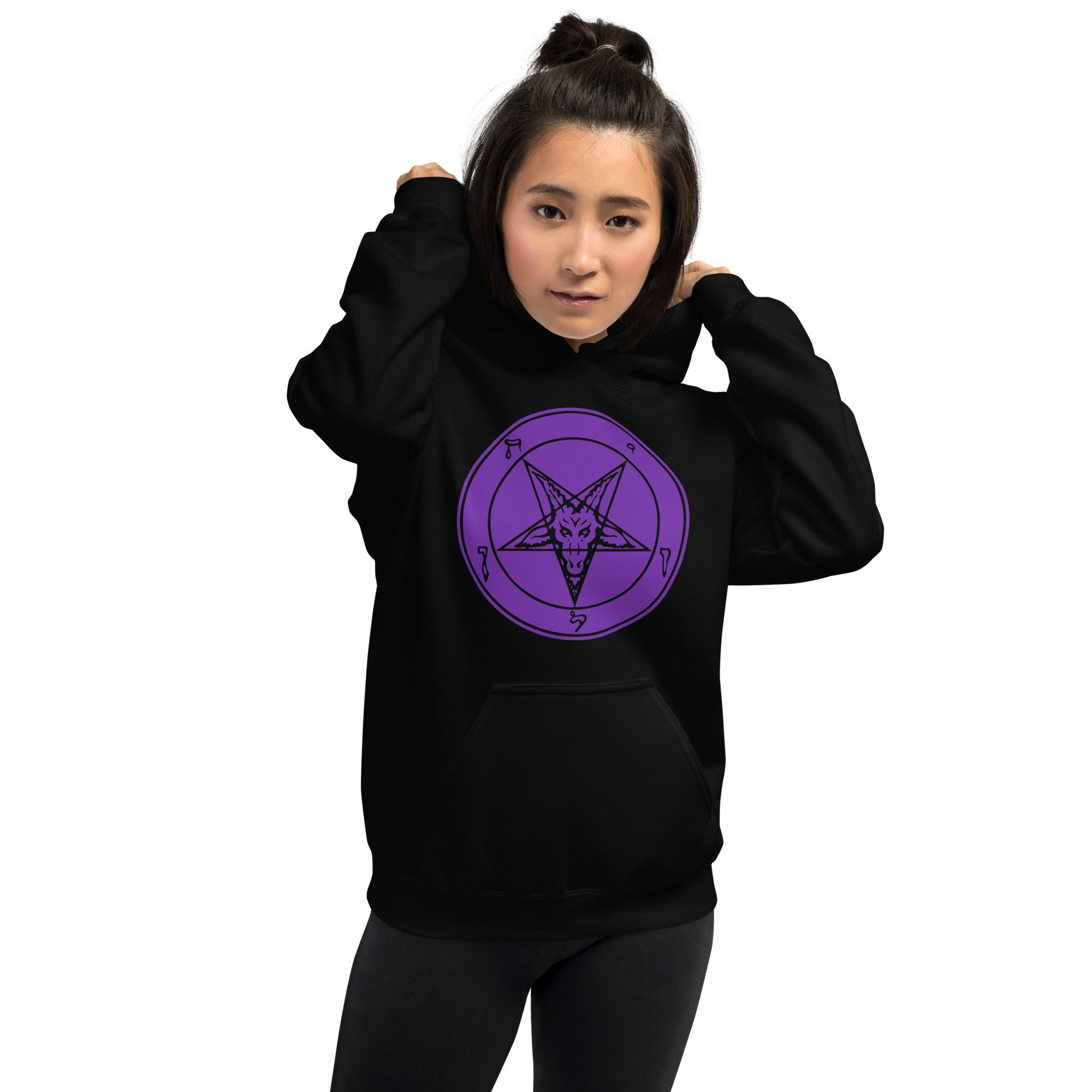 Classic Sigil of Baphomet Goat Head Pentagram Unisex Hoodie Sweatshirt Purple Print - Edge of Life Designs