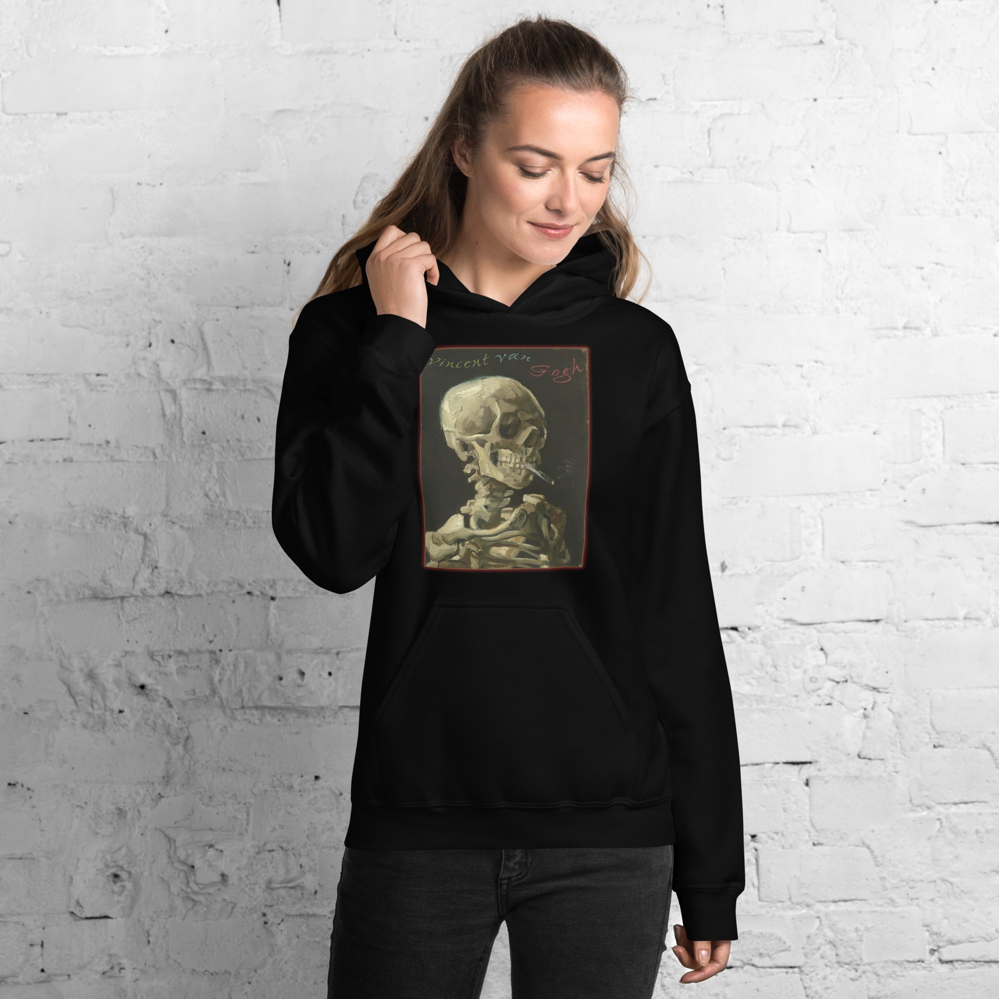 Skull of a Skeleton with Burning Cigarette Vincent Van Gogh Unisex Hoodie Sweatshirt - Edge of Life Designs