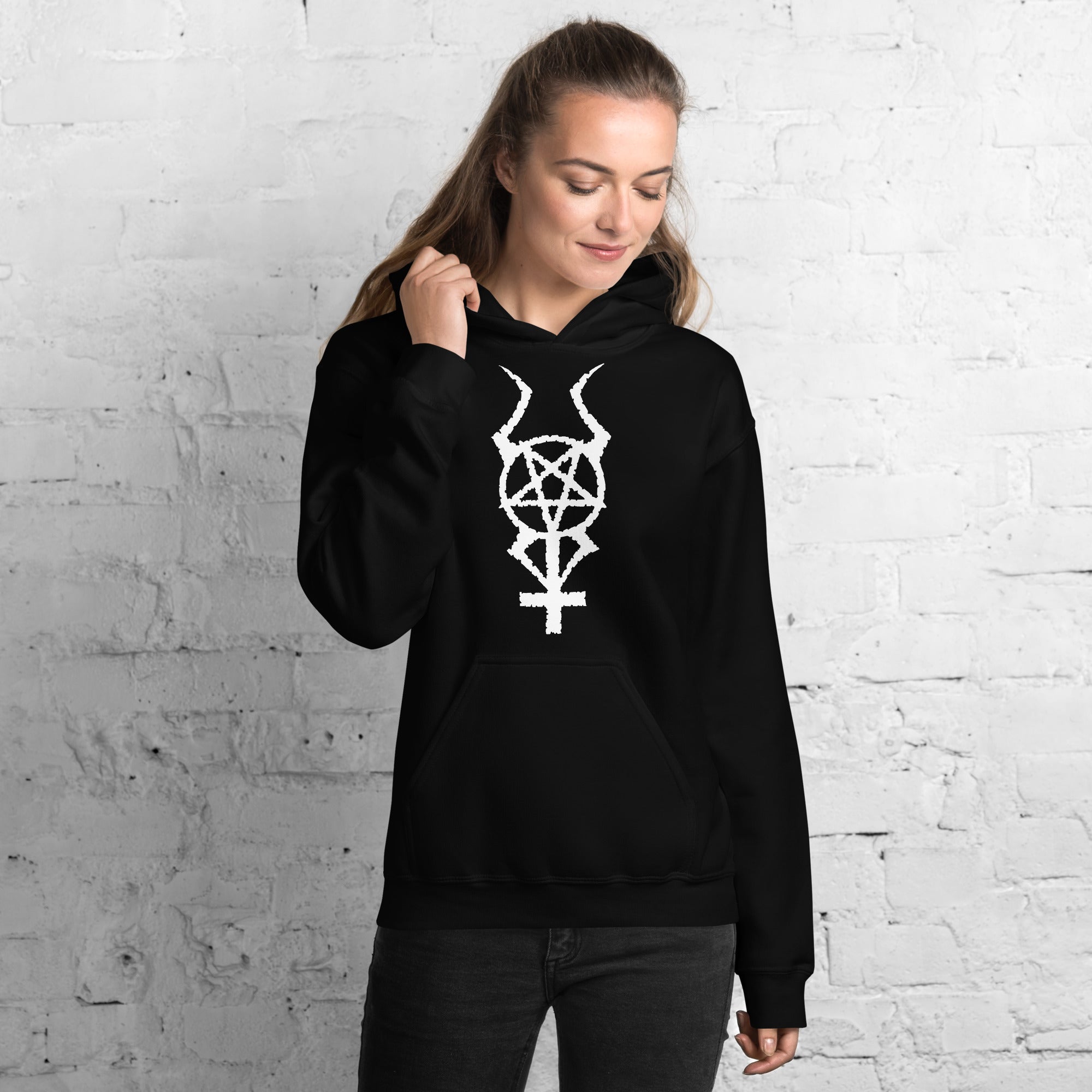 White Horned Pentacross Ritual Pentagram Cross Unisex Hoodie Sweatshirt - Edge of Life Designs