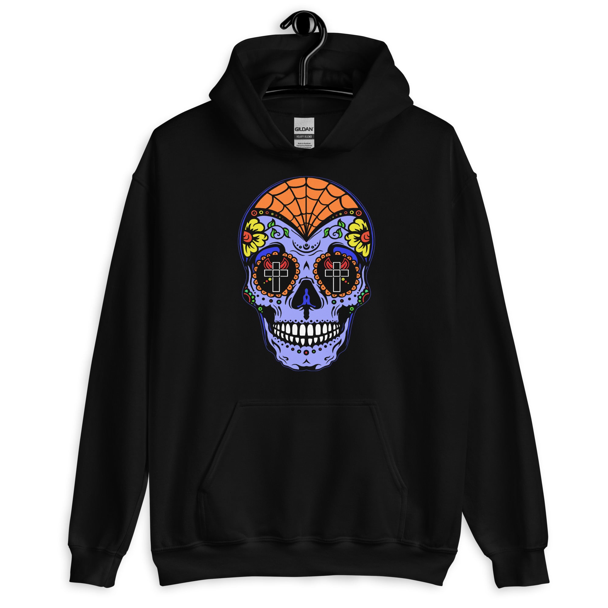 Blue Sugar Skull Day of the Dead Halloween Unisex Hoodie Sweatshirt - Edge of Life Designs