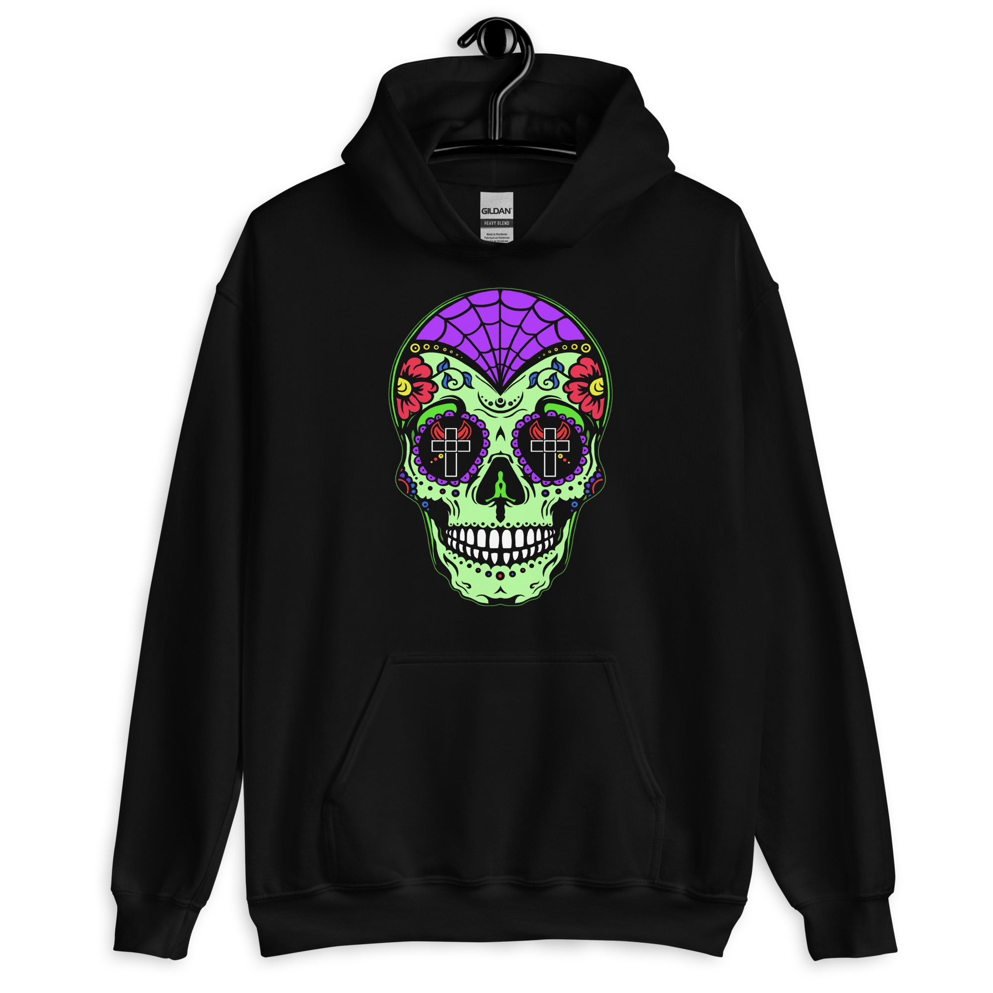 Green Sugar Skull Day of the Dead Halloween Unisex Hoodie Sweatshirt - Edge of Life Designs