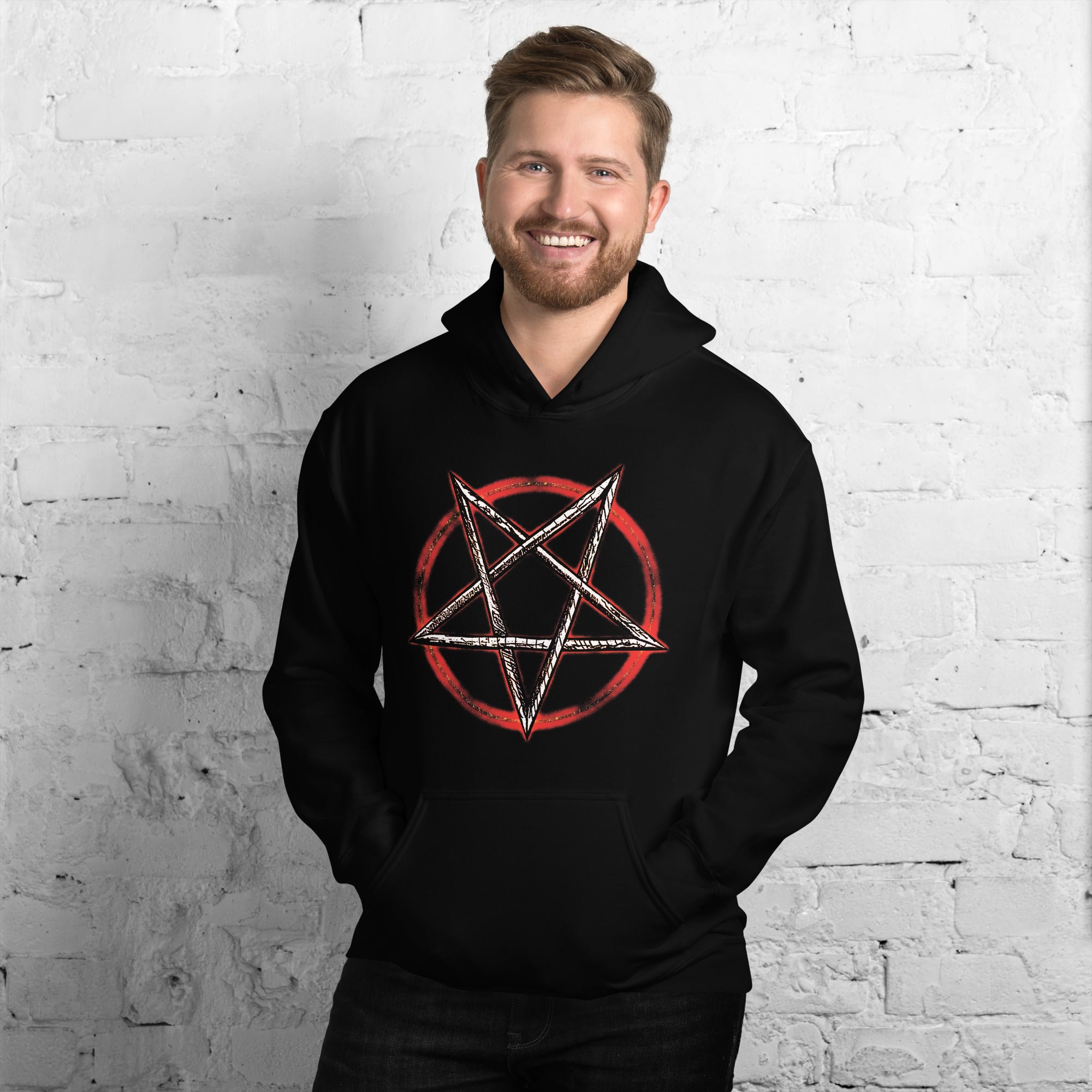 Fire and Brimstone Inverted Pentagram Unholy Unisex Hoodie Sweatshirt - Edge of Life Designs