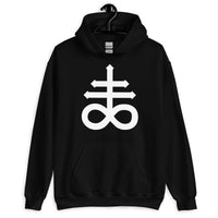 White Leviathan Cross design on unisex hoodie, front view
