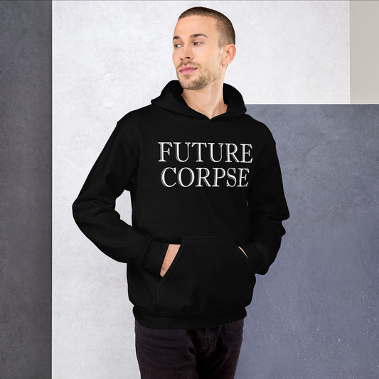 Future Corpse design on unisex hoodie, front view