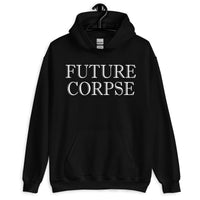 Future Corpse design on unisex hoodie, front view