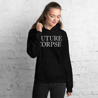 Future Corpse design on unisex hoodie, front view
