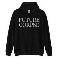 Future Corpse design on unisex hoodie, front view