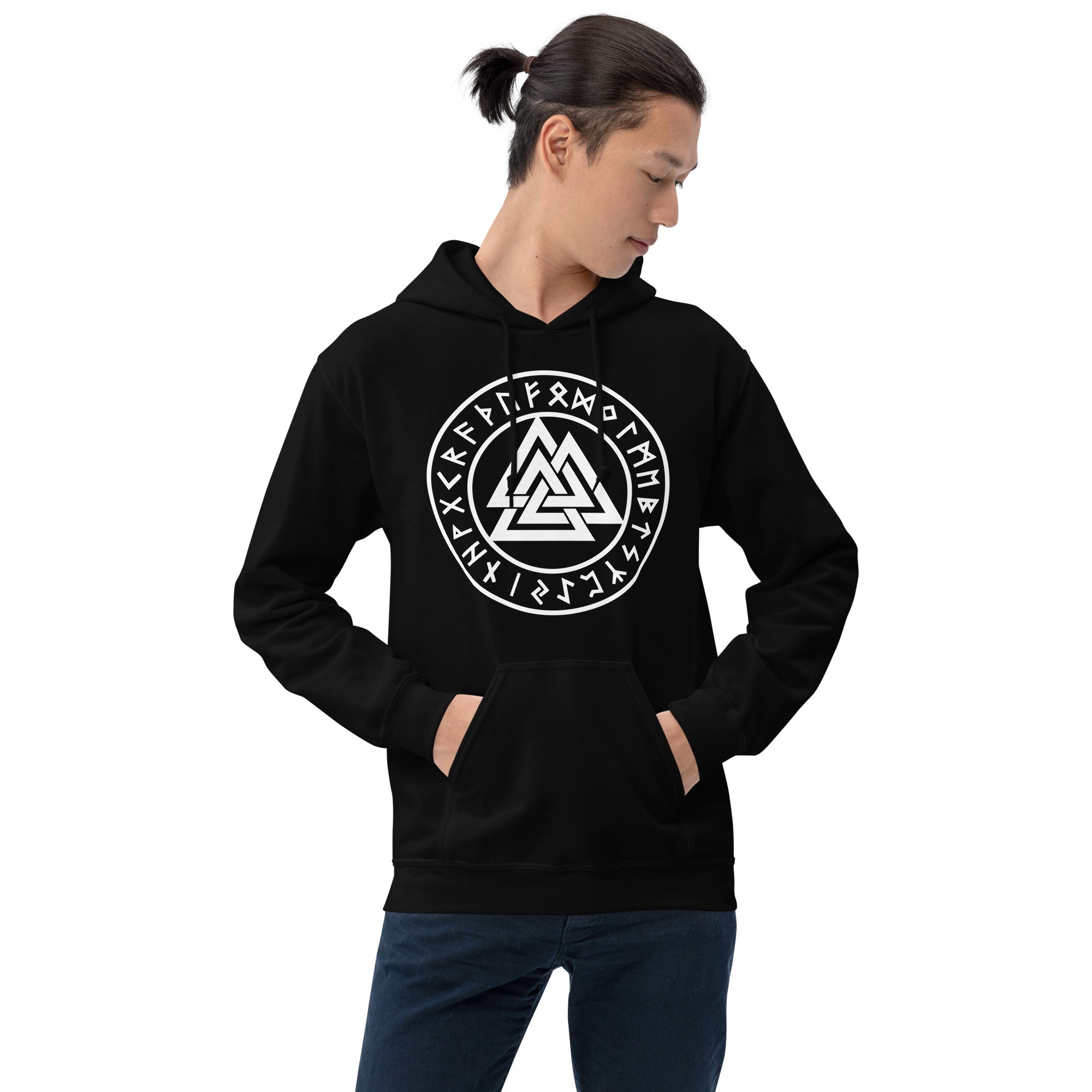 Valknut Symbol with Viking Runes Triangles of Power Unisex Hoodie Sweatshirt - Edge of Life Designs