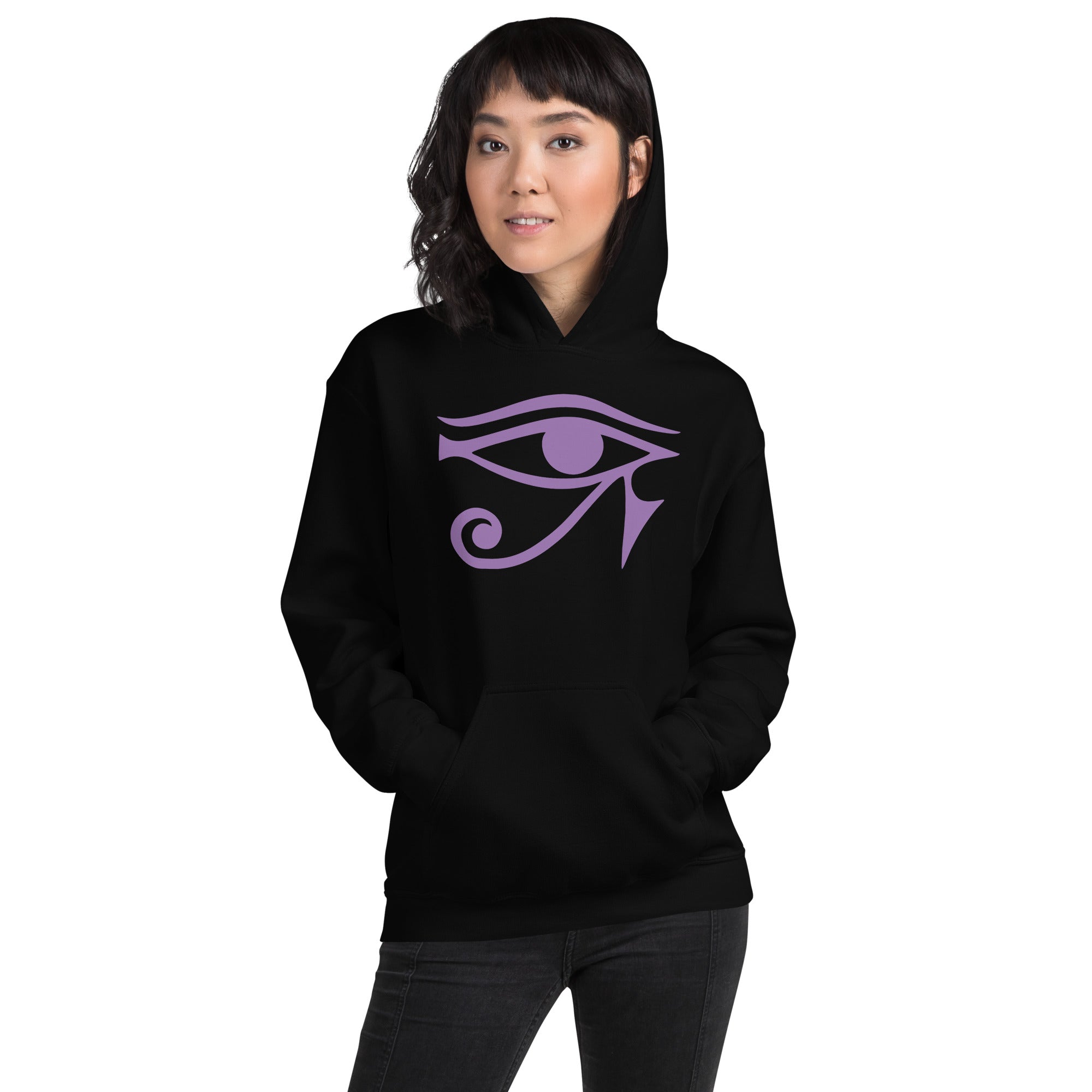 Eye of Ra Egyptian Goddess Unisex Hoodie Sweatshirt Purple Print - Edge of Life Designs