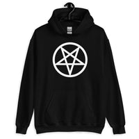 White Inverted Pentagram design on unisex hoodie, front view