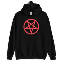 Red Inverted Pentagram design on unisex hoodie, front view
