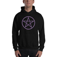 Purple Wiccan Pentagram design on unisex hoodie, front view