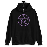 Purple Wiccan Pentagram design on unisex hoodie, front view