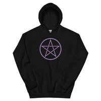 Purple Wiccan Pentagram design on unisex hoodie, front view