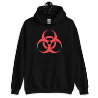 Red Biohazard Symbol design on unisex hoodie, front view