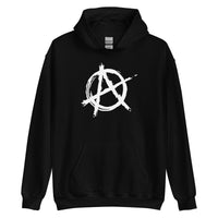 White Anarchy Symbol design on unisex hoodie, front view