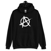 White Anarchy Symbol design on unisex hoodie, front view