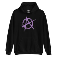 Purple Anarchy Symbol design on unisex hoodie, front view