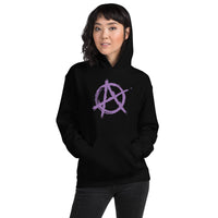Purple Anarchy Symbol design on unisex hoodie, front view
