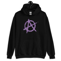 Purple Anarchy Symbol design on unisex hoodie, front view