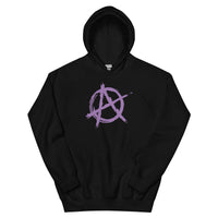 Purple Anarchy Symbol design on unisex hoodie, front view