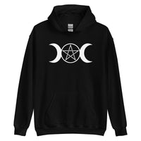 White Triple Moon Goddess design on unisex hoodie, front view