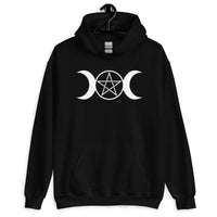 White Triple Moon Goddess design on unisex hoodie, front view