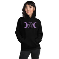 Purple Triple Moon Goddess design on unisex hoodie, front view