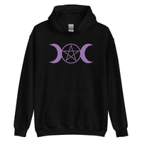 Purple Triple Moon Goddess design on unisex hoodie, front view