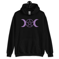 Purple Triple Moon Goddess design on unisex hoodie, front view