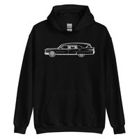 Classic Funeral Hearse design on unisex hoodie, front view