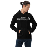 Classic Funeral Hearse design on unisex hoodie, front view